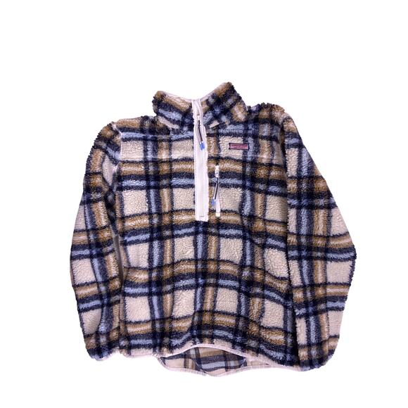 Vineyard Vines Sweaters - Vineyard Vines Sherpa Quarter Zip Beige Women’s L Preppy Cozy Pullover